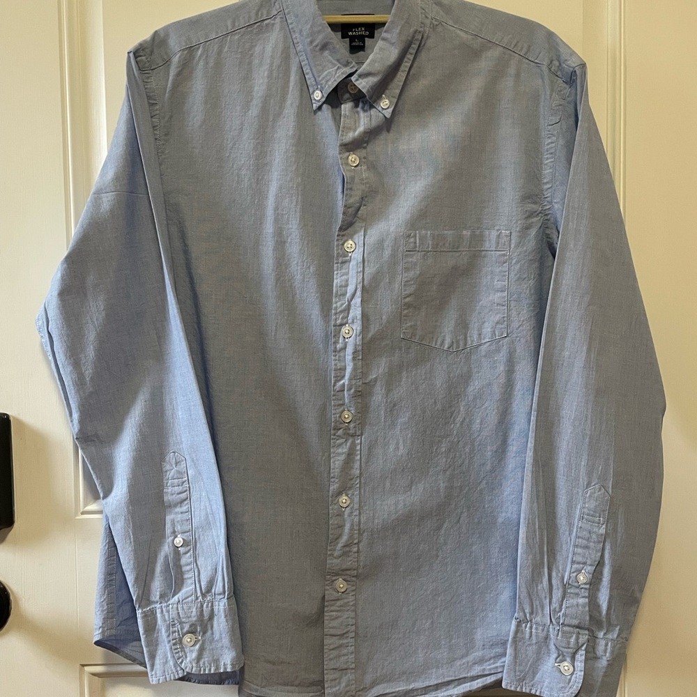 J. Crew Slim Untucked Flex Washed Light Blue Men's Button-Down Oxford Shirt